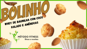 bolinhos de whey de baunilha com coco ralado e amêndoas