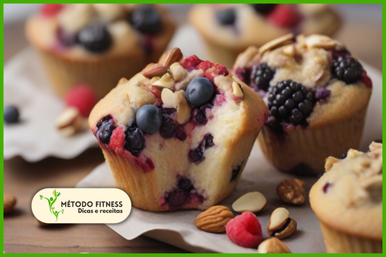 Conheça os Muffins de proteína de baunilha com frutas vermelhas e nozes