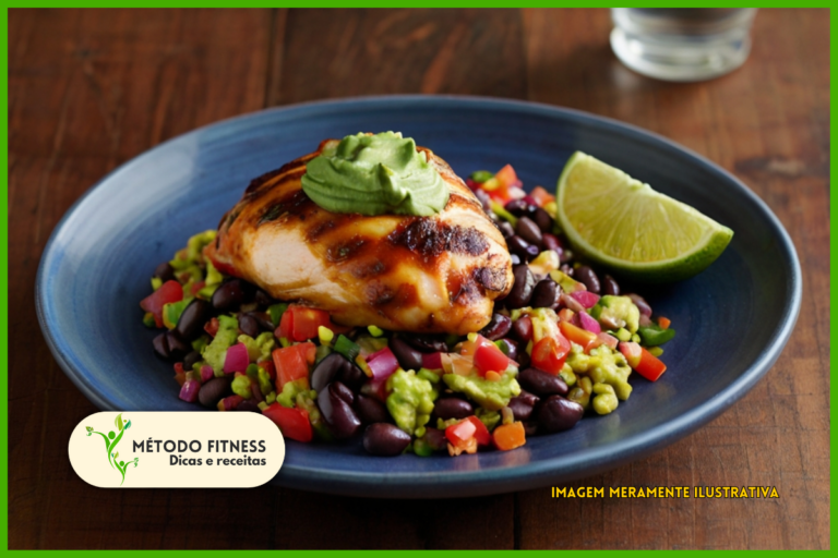 Aprenda a fazer o incrível frango à mexicana com arroz multicolorido, feijão-preto e guacamole- receitas fitness